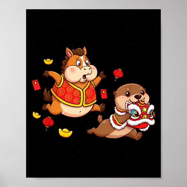 Chinese Horse Otter Funny Kids Mens Womens Happy N Poster (Framsidan)