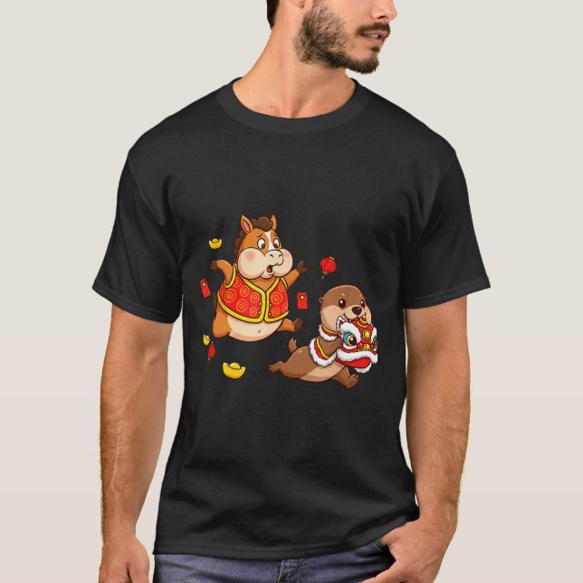 Chinese Horse Otter Funny Kids Mens Womens Happy N T Shirt (Framsida)