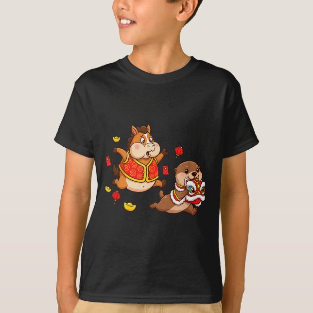 Chinese Horse Otter Funny Kids Mens Womens Happy N T Shirt (Framsida)