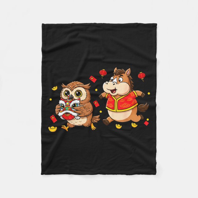 Chinese Horse Owl Funny Kids Mens Womens Happy New Fleecefilt (Framsidan)