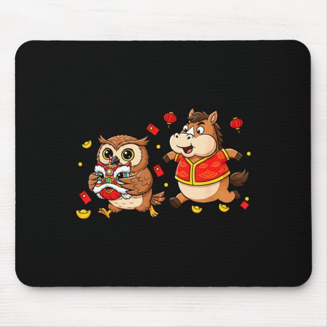 Chinese Horse Owl Funny Kids Mens Womens Happy New Musmatta (Framsidan)