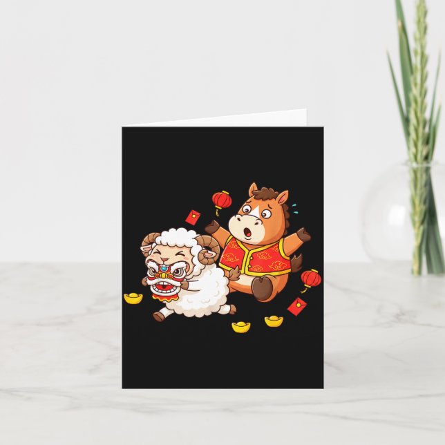 Chinese Horse Sheep Funny Kids Mens Womens Happy N Kort (Framsida)