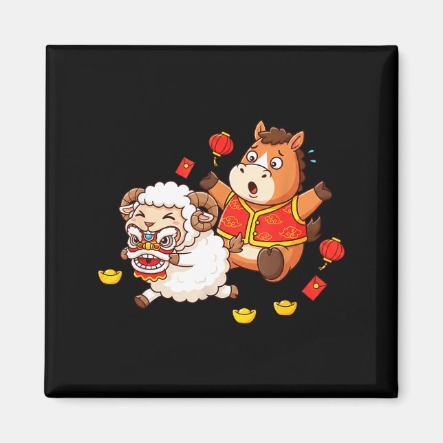 Chinese Horse Sheep Funny Kids Mens Womens Happy N Magnet (Framsidan)