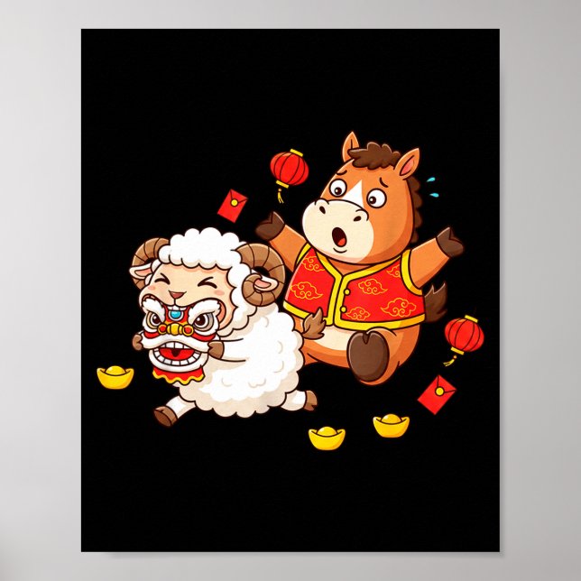 Chinese Horse Sheep Funny Kids Mens Womens Happy N Poster (Framsidan)