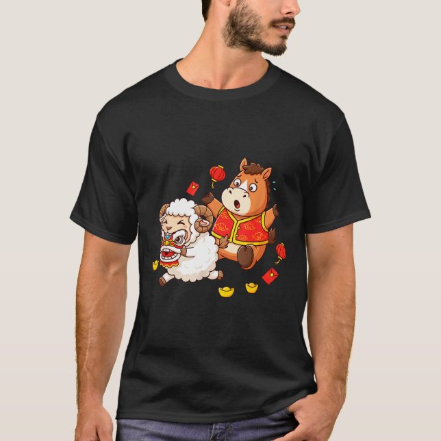 Chinese Horse Sheep Funny Kids Mens Womens Happy N T Shirt (Framsida)
