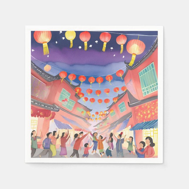 Chinese Lunar New Year | Celebration Watercolor Pappersservett (Framsidan)