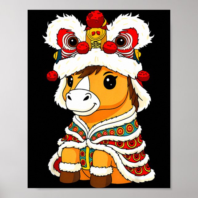 Chinese Lunar New Year Lion Dance Cute Horse China Poster (Framsidan)