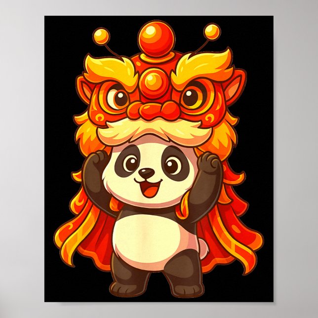 Chinese Lunar New Year Lion Dance Cute Panda China Poster (Framsidan)