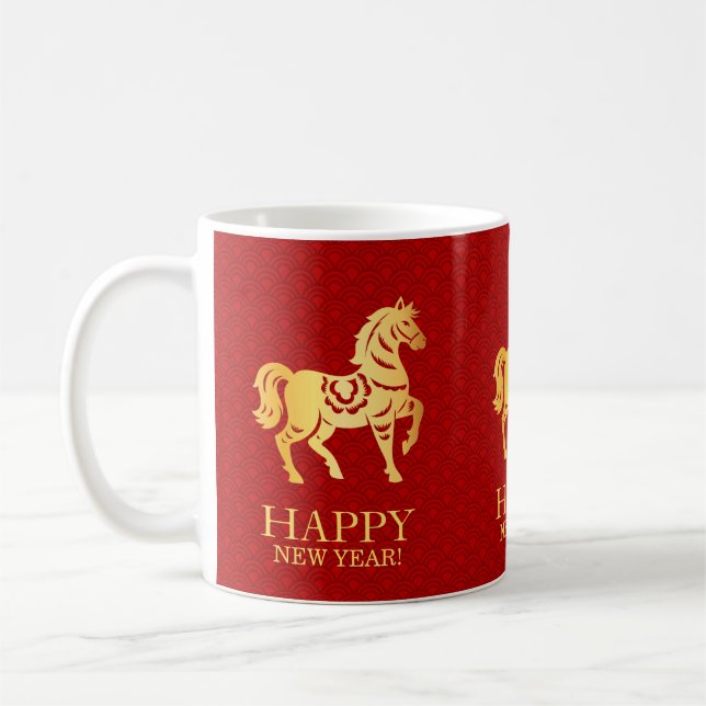 Chinese Lunar New year of the Horse 2026 Red Gold Kaffemugg (Vänster)