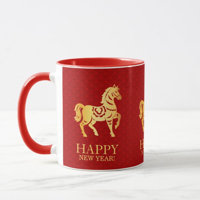 Chinese Lunar New year of the Horse 2026 Red Gold Mugg (Vänster)