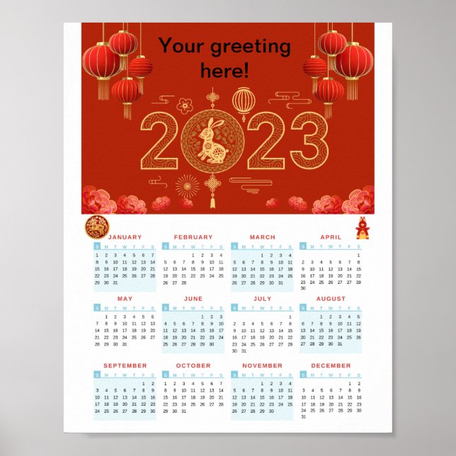 Chinese New Year 2023 Rabbit calendar Poster (Framsidan)