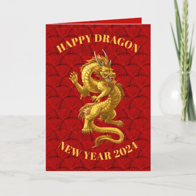 Chinese New Year 2024 Dragon Greeting Card Kort (Framsida)