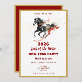 Chinese New Year 2026 Horse Ink New Year Party Inbjudningar