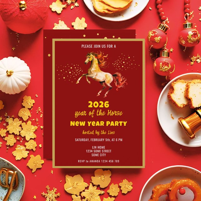 Chinese New Year 2026 Horse Ink New Year Party Inbjudningar (Skapare uppladdad)