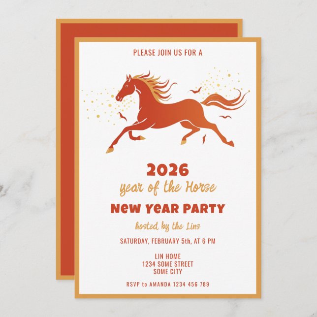 Chinese New Year 2026 Horse Ink New Year Party Inbjudningar (Fram/baksida)