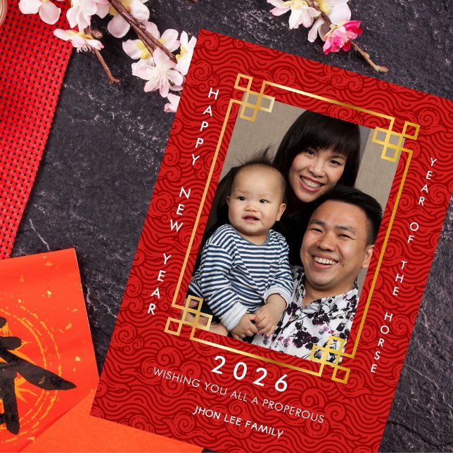 Chinese New Year 2026 Horse Photo Holiday Card Julkort (Skapare uppladdad)