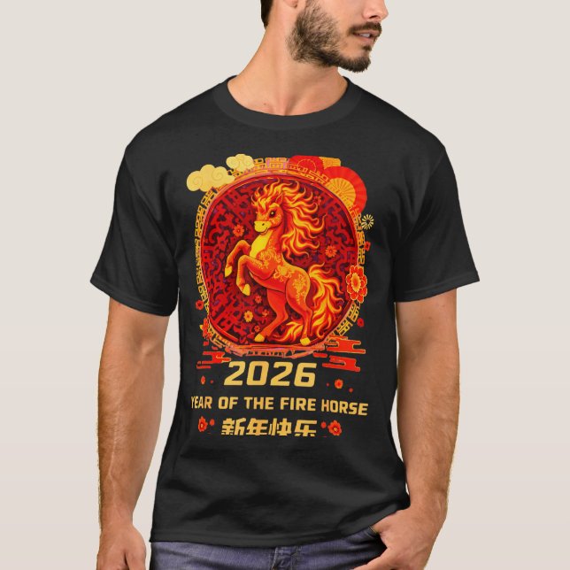 Chinese New Year 2026 Year Of The Fire Horse  T Shirt (Framsida)