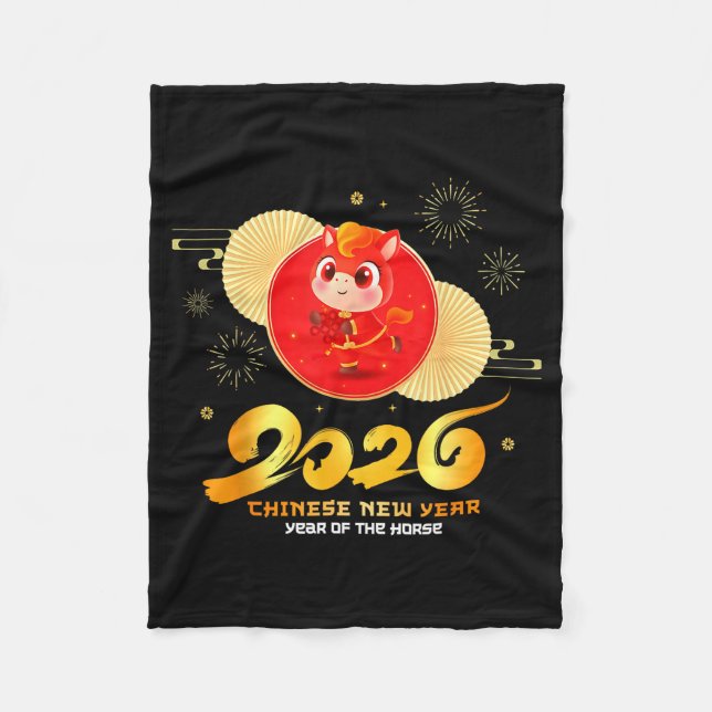 Chinese New Year 2026 Year Of The Horse Cartoon Cu Fleecefilt (Framsidan)