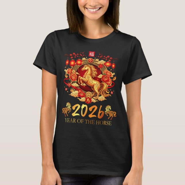 Chinese New Year 2026 Year Of The Horse Happy Luna T Shirt (Framsida)