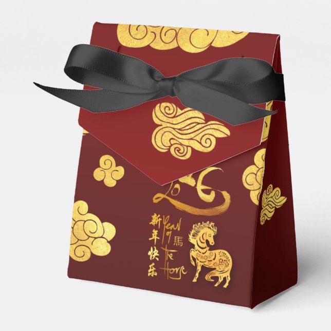 Chinese New Year Horse 2026 Gold Clouds TFB Presentaskar (Framsidan Sidan)