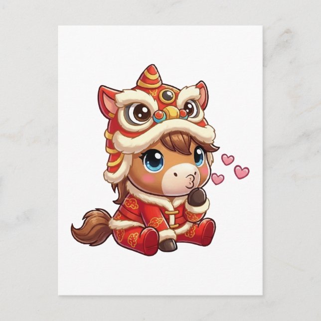 Chinese New Year Horse 2026 Zodiac Helg Vykort (Framsida)