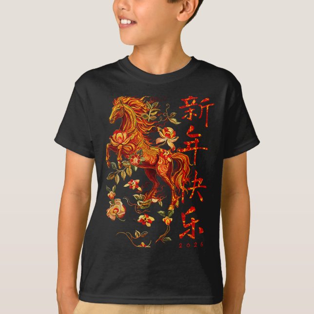 Chinese New Year Of The Horse 2026 Fire Horse Chin T Shirt (Framsida)