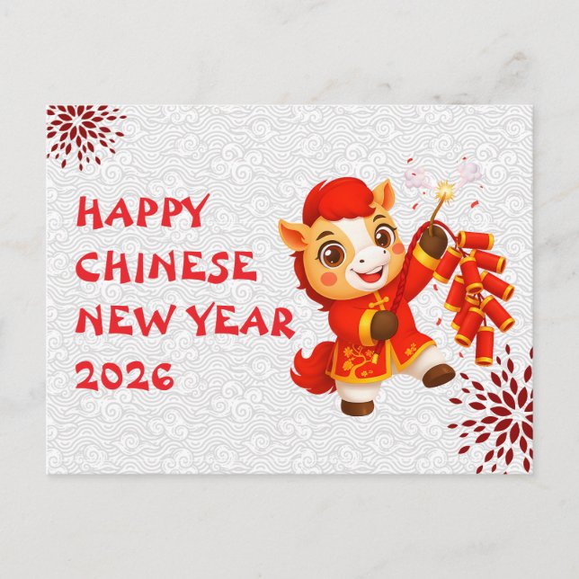 Chinese New year of the Horse 2026 Helg Vykort (Framsida)