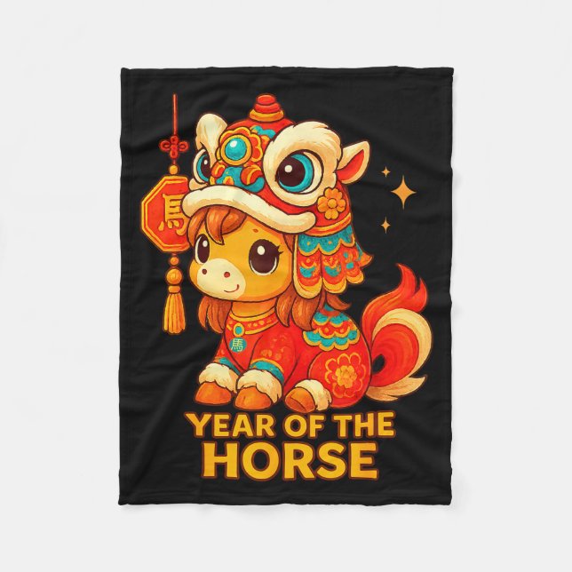 Chinese New Year Of The Horse 2026 Lunar New Year  Fleecefilt (Framsidan)