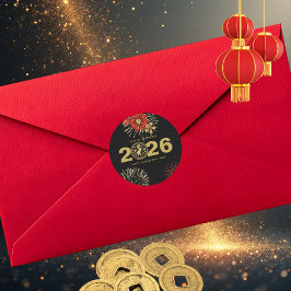 Chinese New Year of the Horse Black Gold Runt Klistermärke