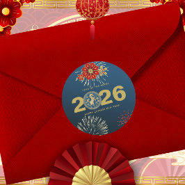 Chinese New Year of the Horse Blue Gold Runt Klistermärke