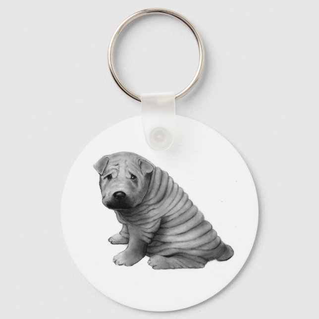 CHINESE SHAR-PEI: PENCIL REALISM: HUND NYCKELRING (Framsida)