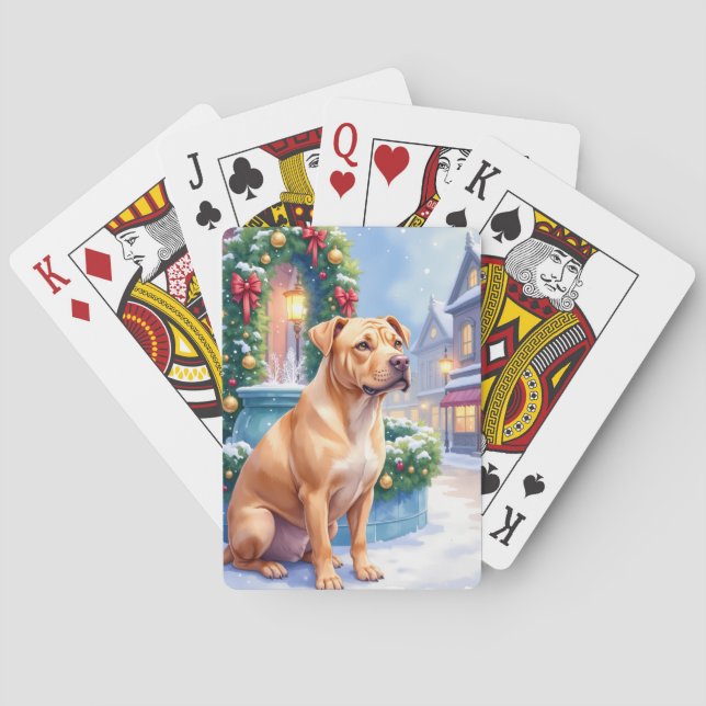 Chinese Shar-Pei Snowy Town Fountain Christmas Art Casinokort (Baksidan)