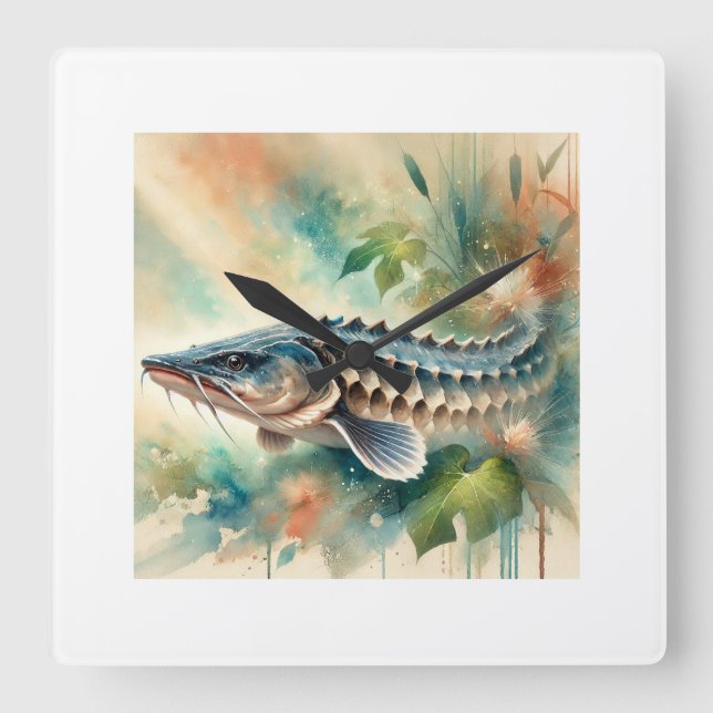 Chinese Sturgeon 190724AREF138 - Watercolor Fyrkantig Klocka (Framsida)