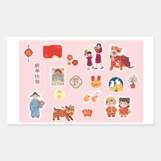 Chinese Theme Digital Stickers  | Country Edition Rektangulärt Klistermärke