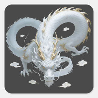 Chinese White Gold Dragon Art Fantasy Design With  Fyrkantigt Klistermärke