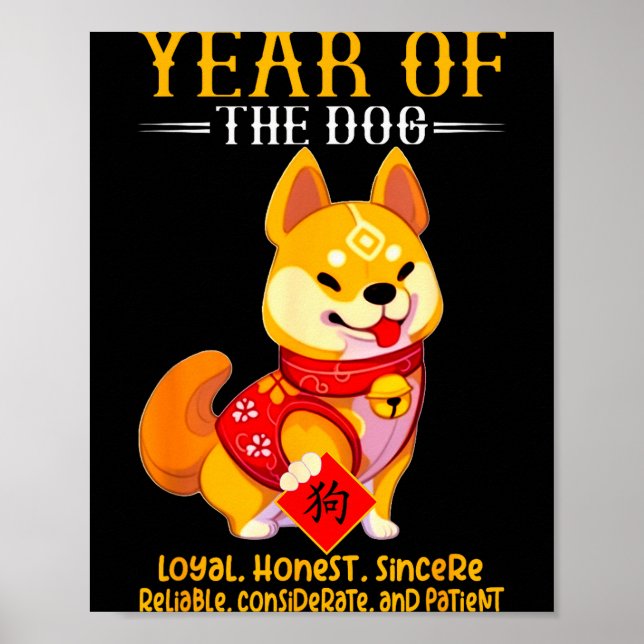 Chinese Year Of The Dog Zodiac Sign Happy Lunar Ne Poster (Framsidan)