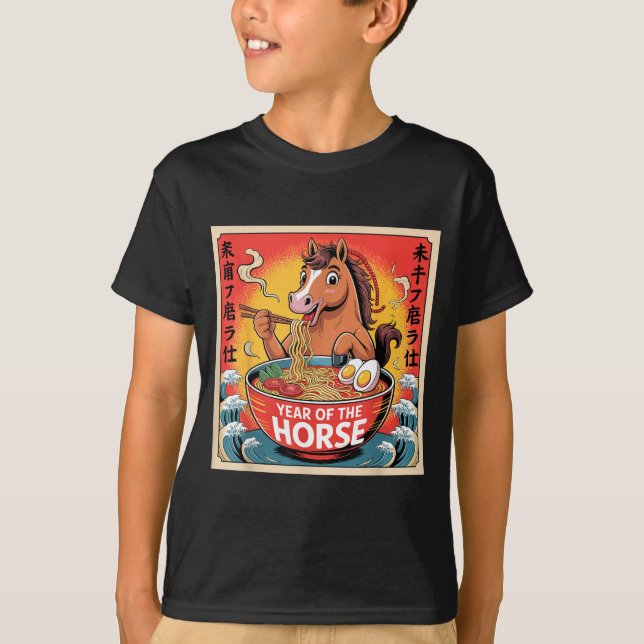Chinese Year Of The Horse 2026 Ramen Zodiac Illust T Shirt (Framsida)