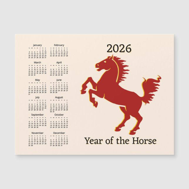Chinese Year of the Horse Calendar Magnetic Card (Framsida)