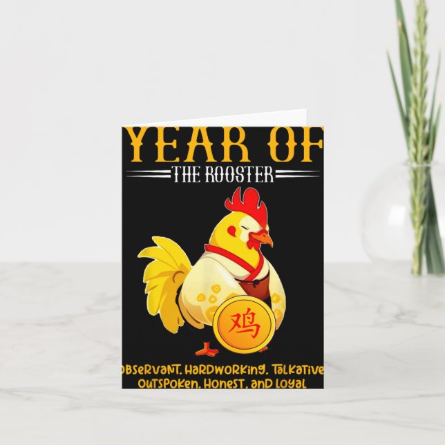 Chinese Year Of The Rooster Zodiac Sign Happy Luna Kort (Framsida)