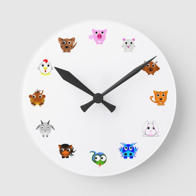 Chinese Zodiac Animals Rund Klocka (Framsida)