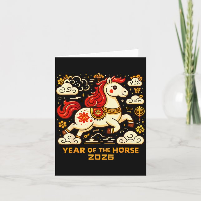 Chinese Zodiac Horse 2026 Lunar New Year Art Gift  Kort (Framsida)