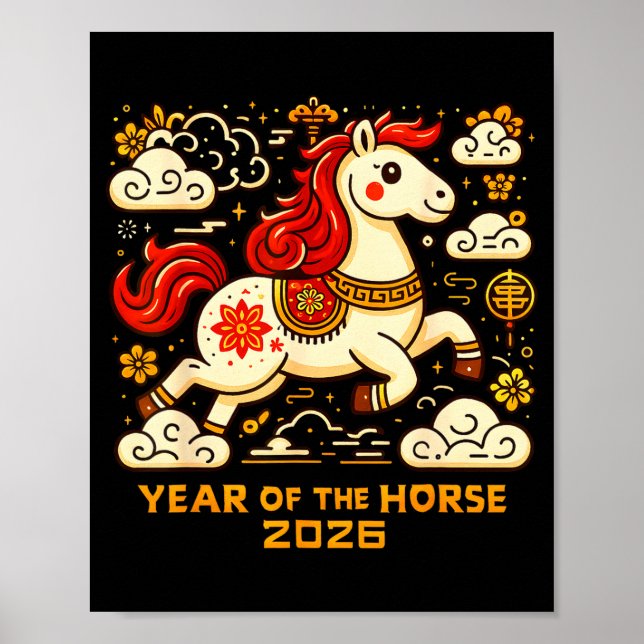 Chinese Zodiac Horse 2026 Lunar New Year Art Gift  Poster (Framsidan)