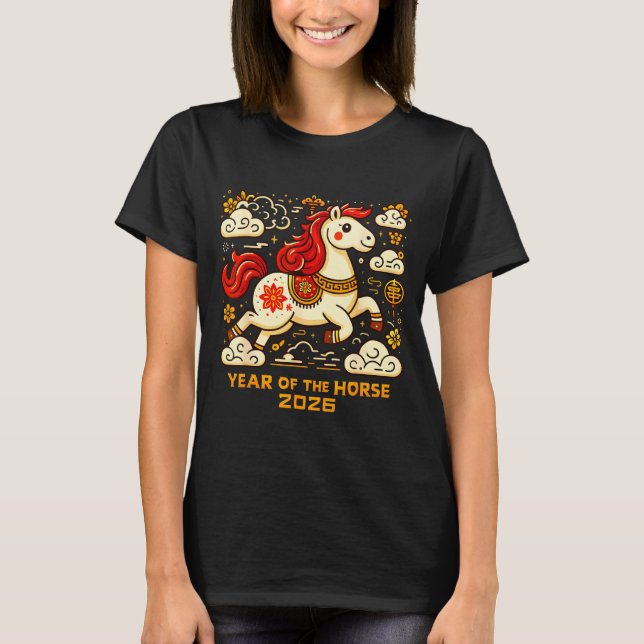 Chinese Zodiac Horse 2026 Lunar New Year Art Gift  T Shirt (Framsida)