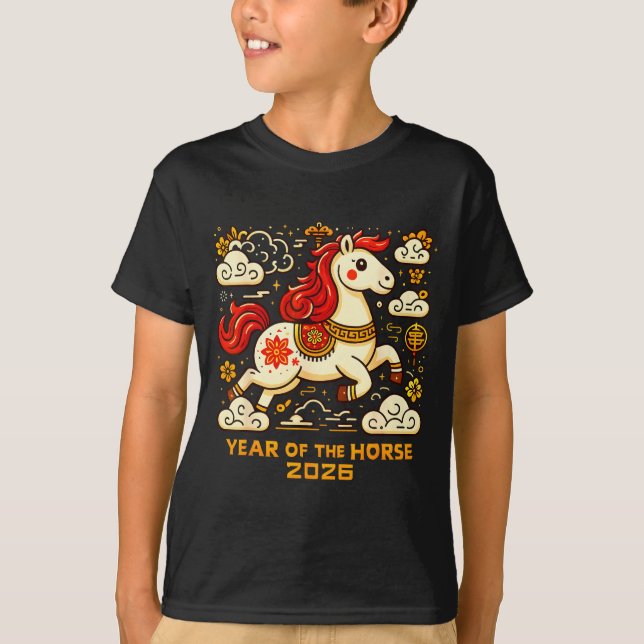 Chinese Zodiac Horse 2026 Lunar New Year Art Gift  T Shirt (Framsida)