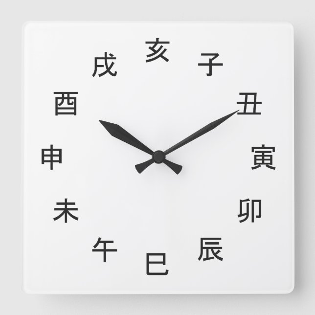 Chinese Zodiac Kanji Clock -  Fyrkantig Klocka (Framsida)