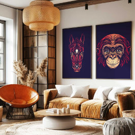 Chinese Zodiac Monkey Wall Art Print Japandi Decor Canvastryck
