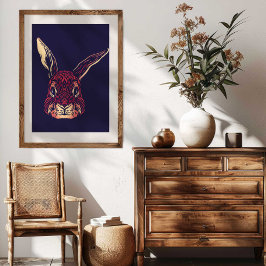 Chinese Zodiac Rabbit Wall Art Print Rustic Decor Canvastryck