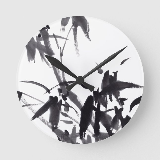 Chinesische Bambus-Tuschekunst  Rund Klocka (Framsida)