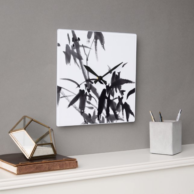 Chinesische Kunst mit Bambusmotiv Fyrkantig Klocka (Kontor)