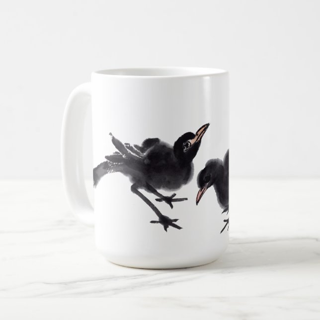 Chinesische Tuschekunst mit Vogelmotiv Kaffemugg (Framsida vänster)